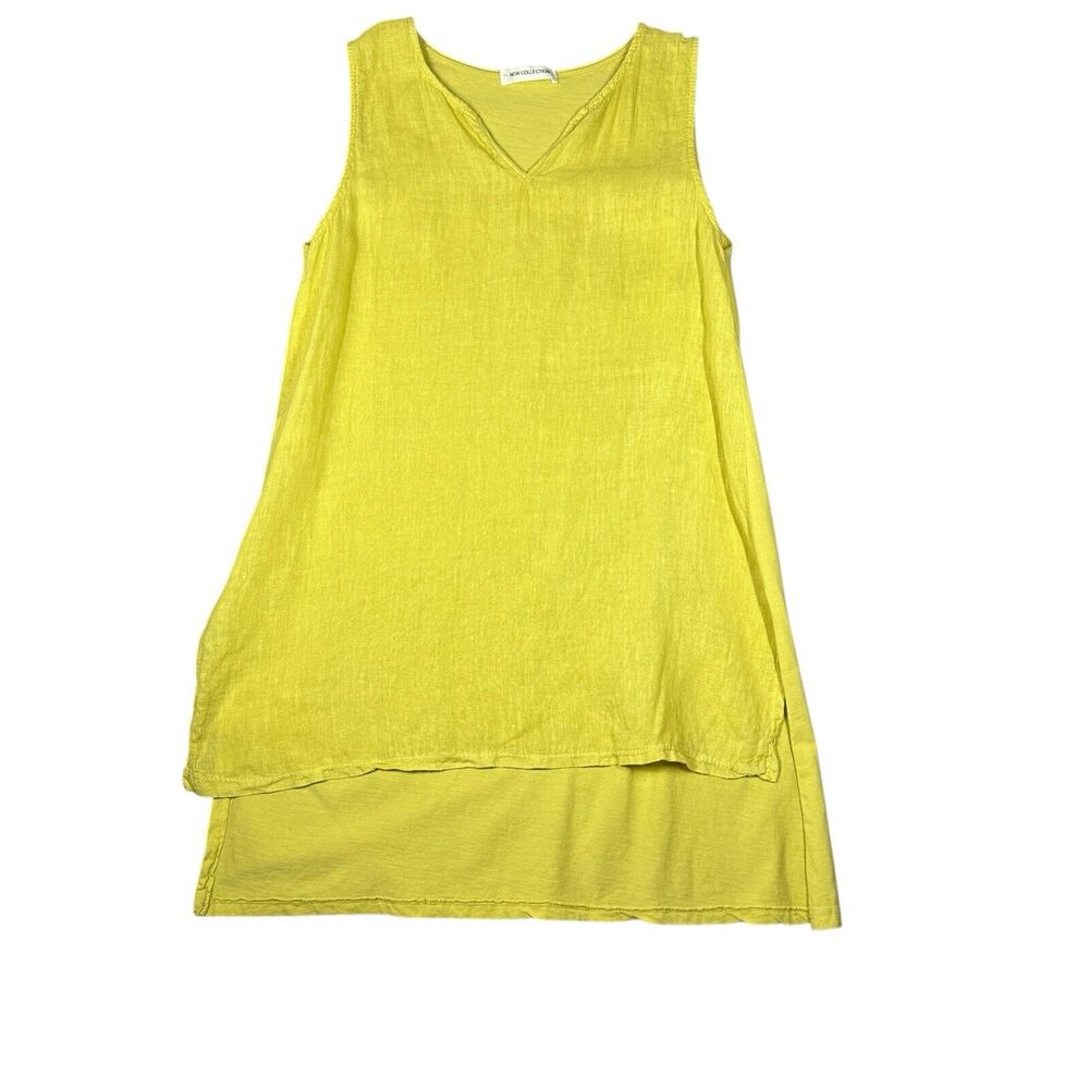 Linen Cotton Mini Dress Tunic Womens Size 6 Yellow HiLo Made Italy Resort Cruise